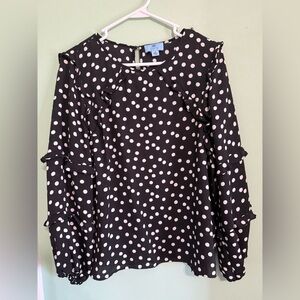CeCeBlack Blouse with White Polka Dots